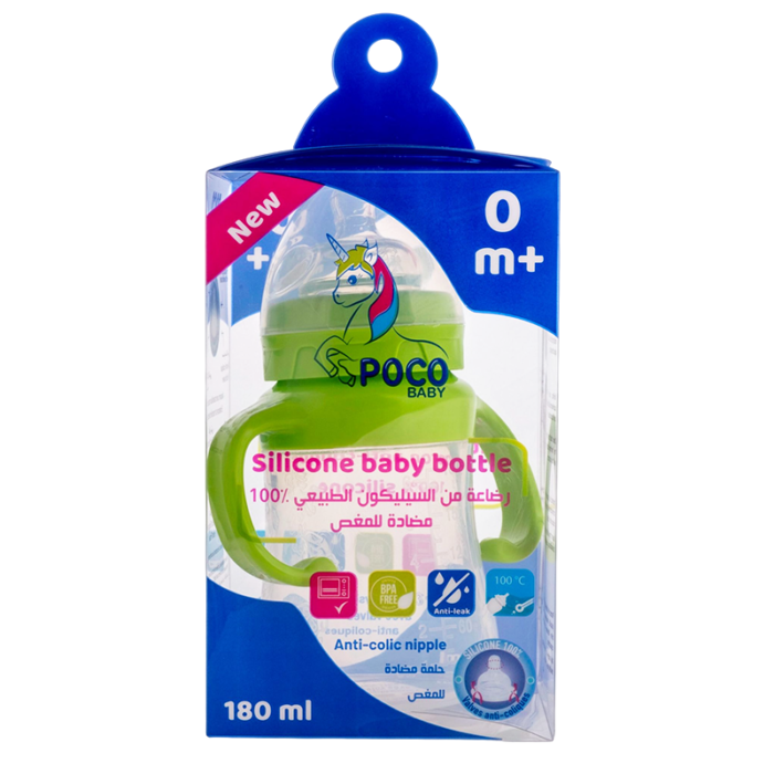 POCO-BABY-BIBERON-SILICONE-ANTI-COLIQUE-VERT-180ML-PARA-DU-BONHEUR-TUNISIE