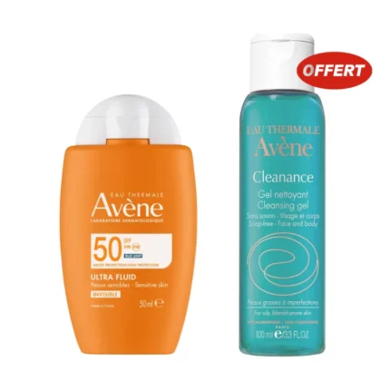 Tube avene coffret ultra Fluide Invisible SPF50 50ML avec Cleanance Gel 100ML Tunisie