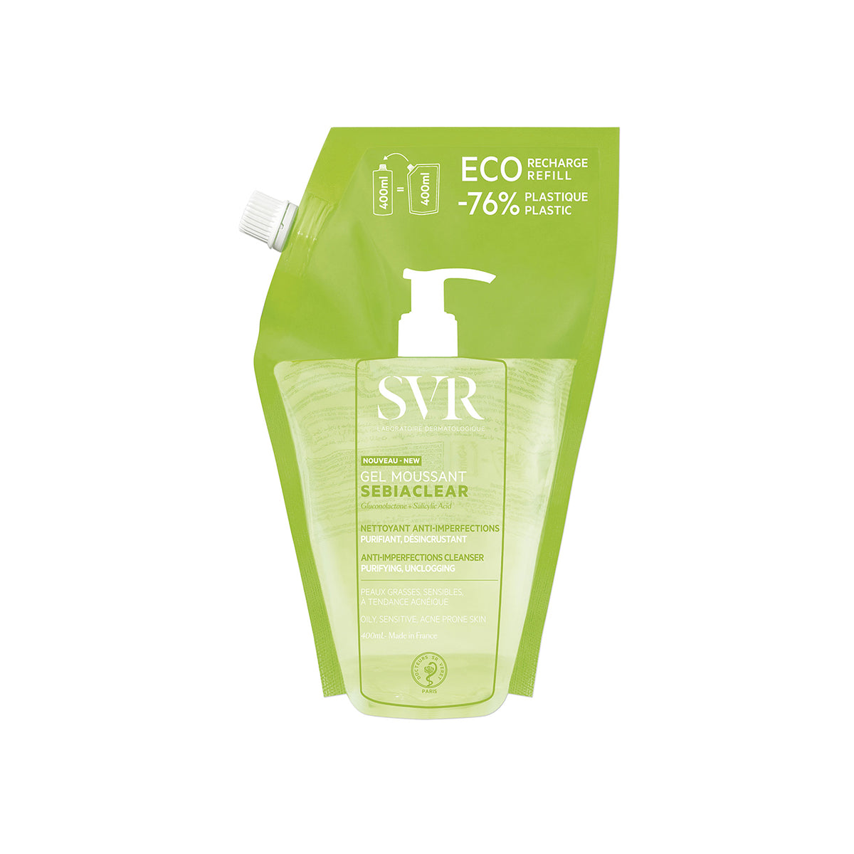 1.9-Sebiaclear-GelMoussant-1004247-SVR-Purificationefficacepourpeauxatendanceacneique_x3000 SVR SEBIACLEAR RECHARGE Gel Moussant 400ML – Image 1