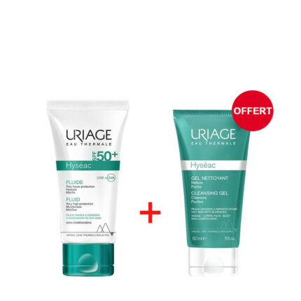 URIAGE HYSEAC FLUIDE SPF 50+ 50ML +GEL Nettoyant Anti Imperfections Purifiant Offert