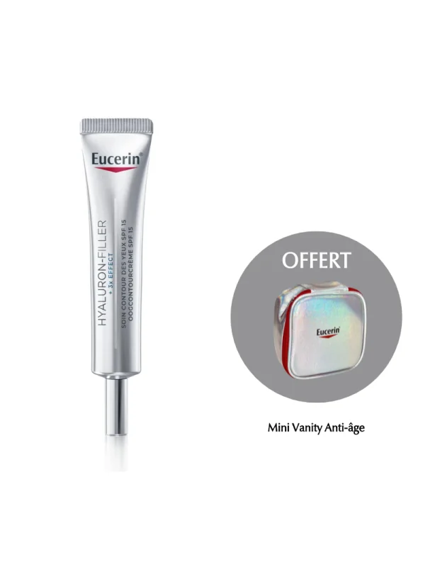 ee123 EUCERIN - PACK : HYALURON FILLER+ 3X EFFECT SOIN CONTOUR DES YEUX SPF15 + TROUSSE OFFERTE – Image 1