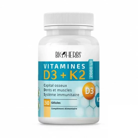 bonheur BIOHERBS VITAMINES D3+K2 30 GELULES – Image 1