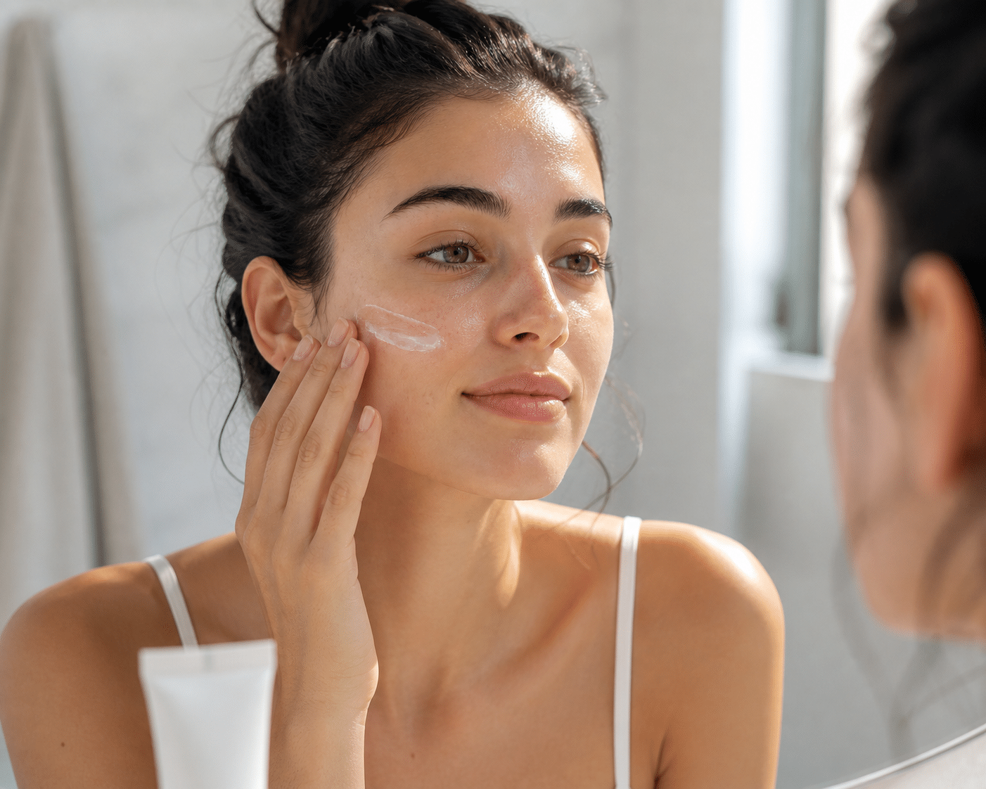 Appliquer écran solaire gel mat sur peau grasse Tunisie — technique SPF50+ matin avant maquillage résultat fini sec