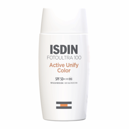 Flacon ISDIN Fotoultra 100 Active Unify Color SPF50+ 50 ml, écran teinté anti-taches visage en Tunisie