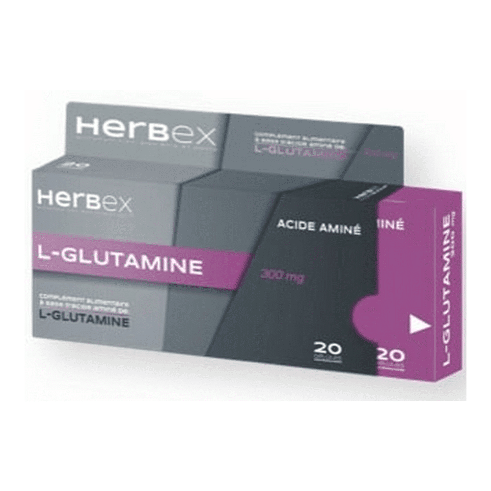 1024_GLUTAMIN Boîte Herbex L-glutamine 300mg 20 gélules complément alimentaire en Tunisie