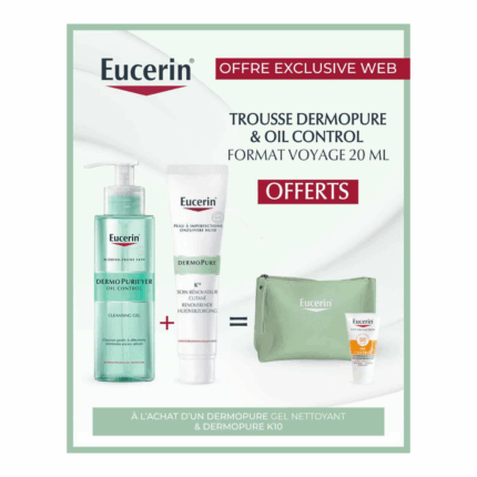 Coffret Pack Eucerin Dermopure -gel Nettoyant 200ml+eucerin Soin Renovateur Kutané K10 Dermopure 40ml & Trusse en Tunisie