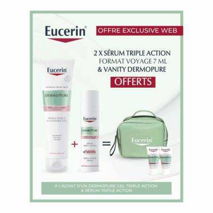 Coffret Pack Eucerin - Dermopure Gel Nettoyant Triple Action 150ml-dermopure Sérum Triple Action 40 ml& 2x sérum en Tunisie