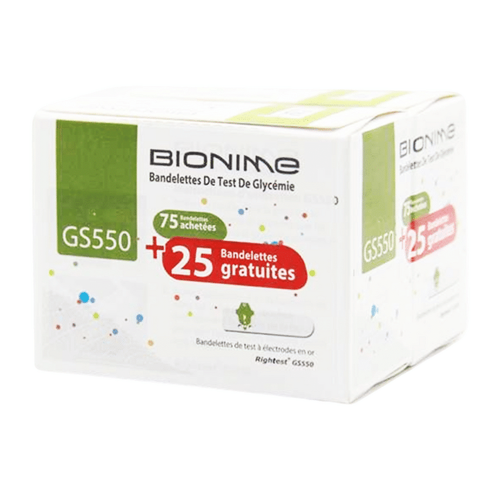 Bionime Boite de Bandelettes Glycémie 75 Band+25 Gratuites