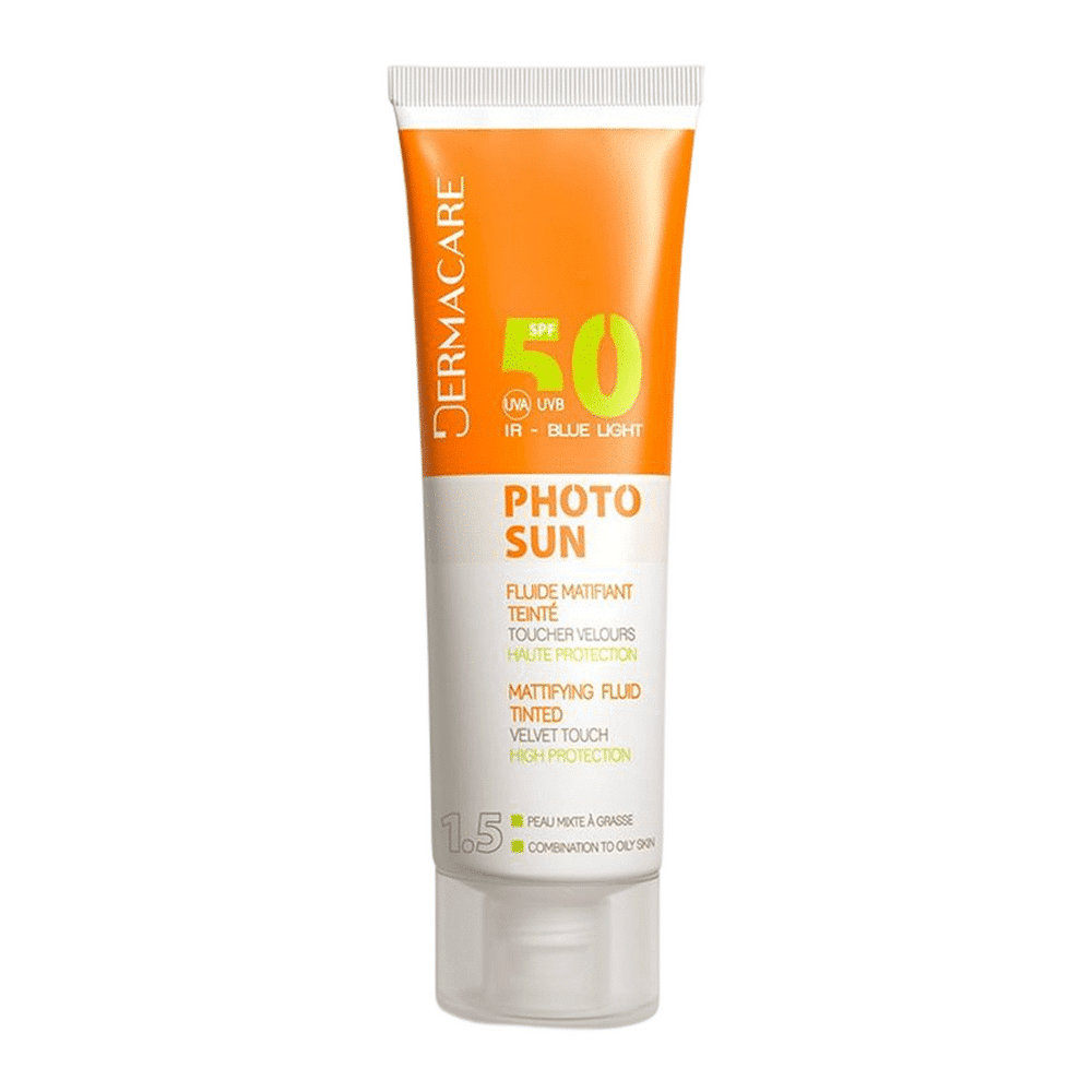 DERMACARE PHOTOSUN FLUIDE SOLAIRE TEINTEE 1.5 PEAUX MIXTES A GRASSES SPF 50+ 50ML+MINIATURE