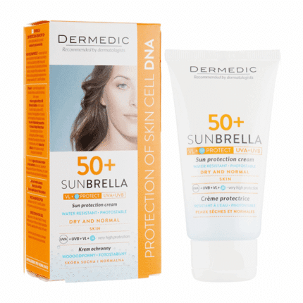 DERMEDIC SUNBRELLA ECRAN PEAUX SECHES ET NORMALES SPF50+ 50ml écran solaire photostable peaux sèches Tunisie