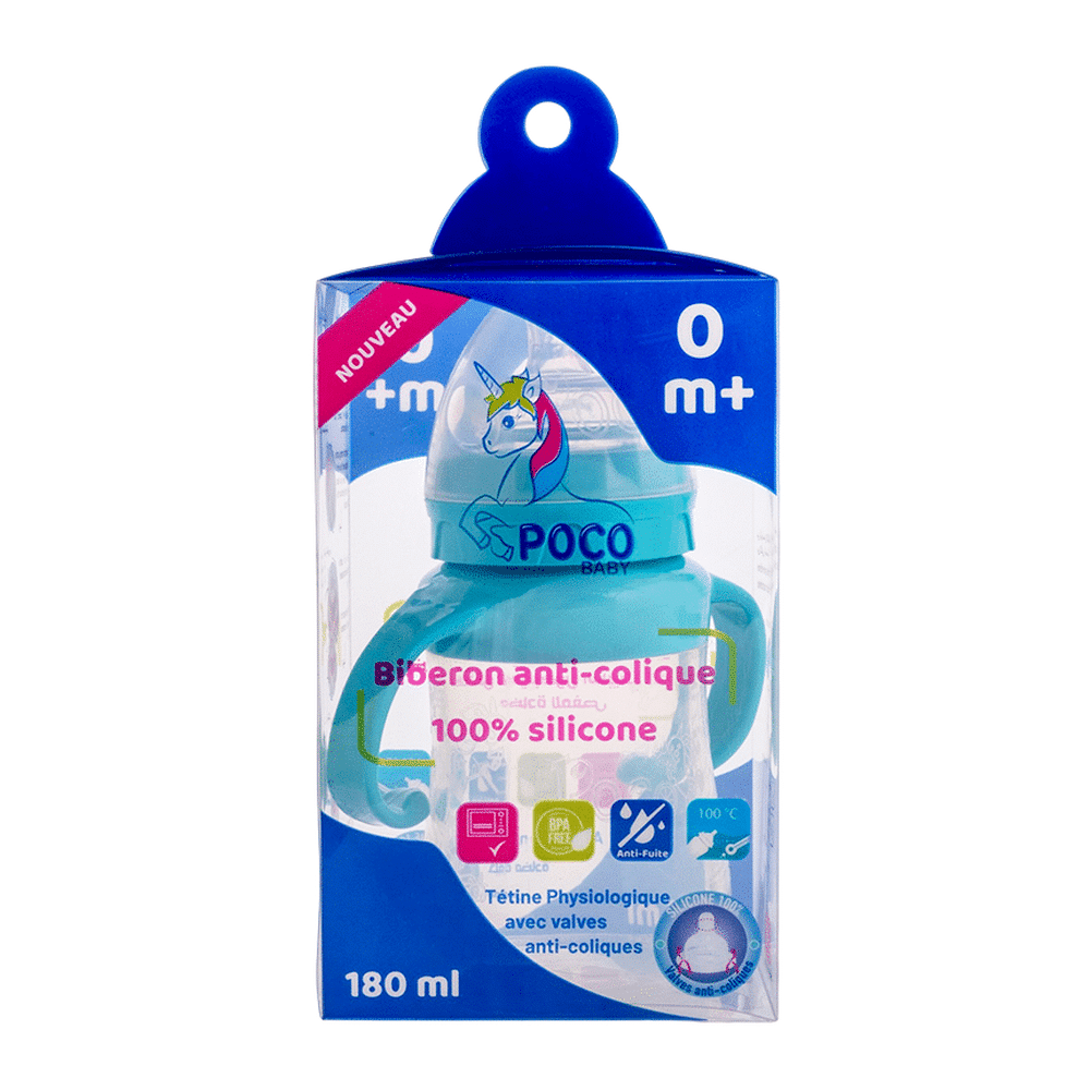 Poco Baby Biberon Silicone Anti-Colique Bleu 180 ml