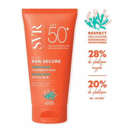 SVR SUN SECURE BLUR SPF50+ crème solaire mousse abricotée 50ml visage peaux sensibles Tunisie