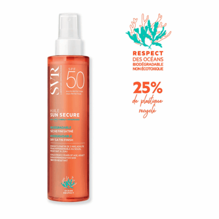 SVR SUN SECURE HUILE SECHE SPF50+ huile solaire biodégradable 200ml corps cheveux visage Tunisie