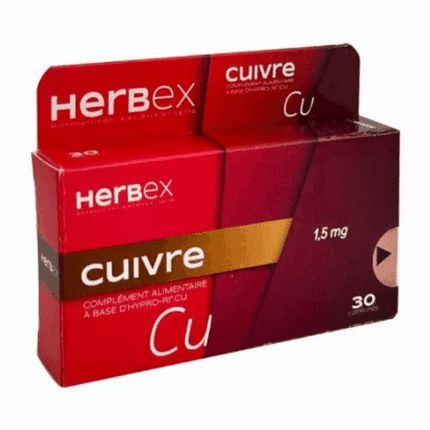 Boîte Herbex Cuivre 30 gélules complément alimentaire en Tunisie