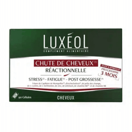 Boîte Luxeol Chute de cheveux Reactionnelle 3 Mois 90 gélules pour le soin des cheveux en Tunisie