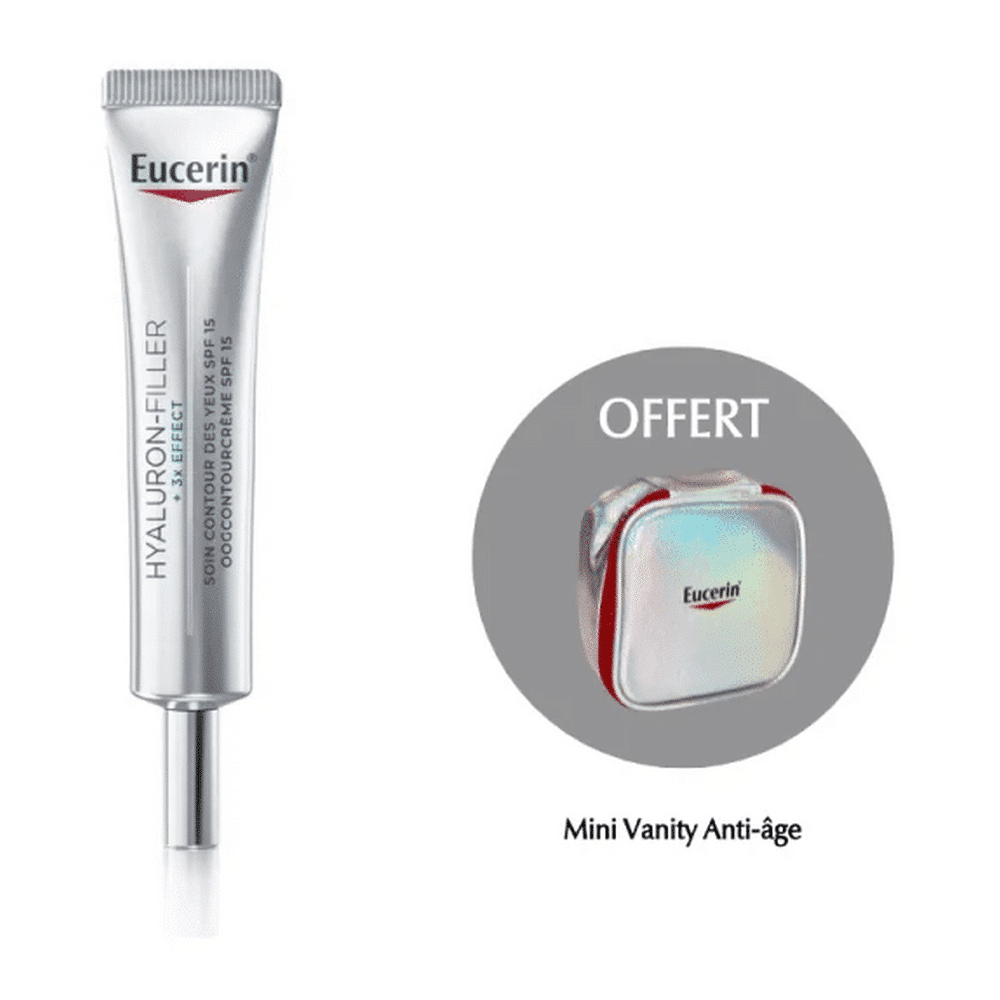 Eucerin Pack: Hyaluron Filler+ 3x Effect Soin Contour des Yeux SPF15 + Trousse Offerte